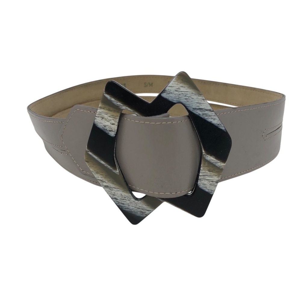 Lucia Double Leather Belt with Double Diamond Shaped Buckle‎ S/M - Picture 2 of 6